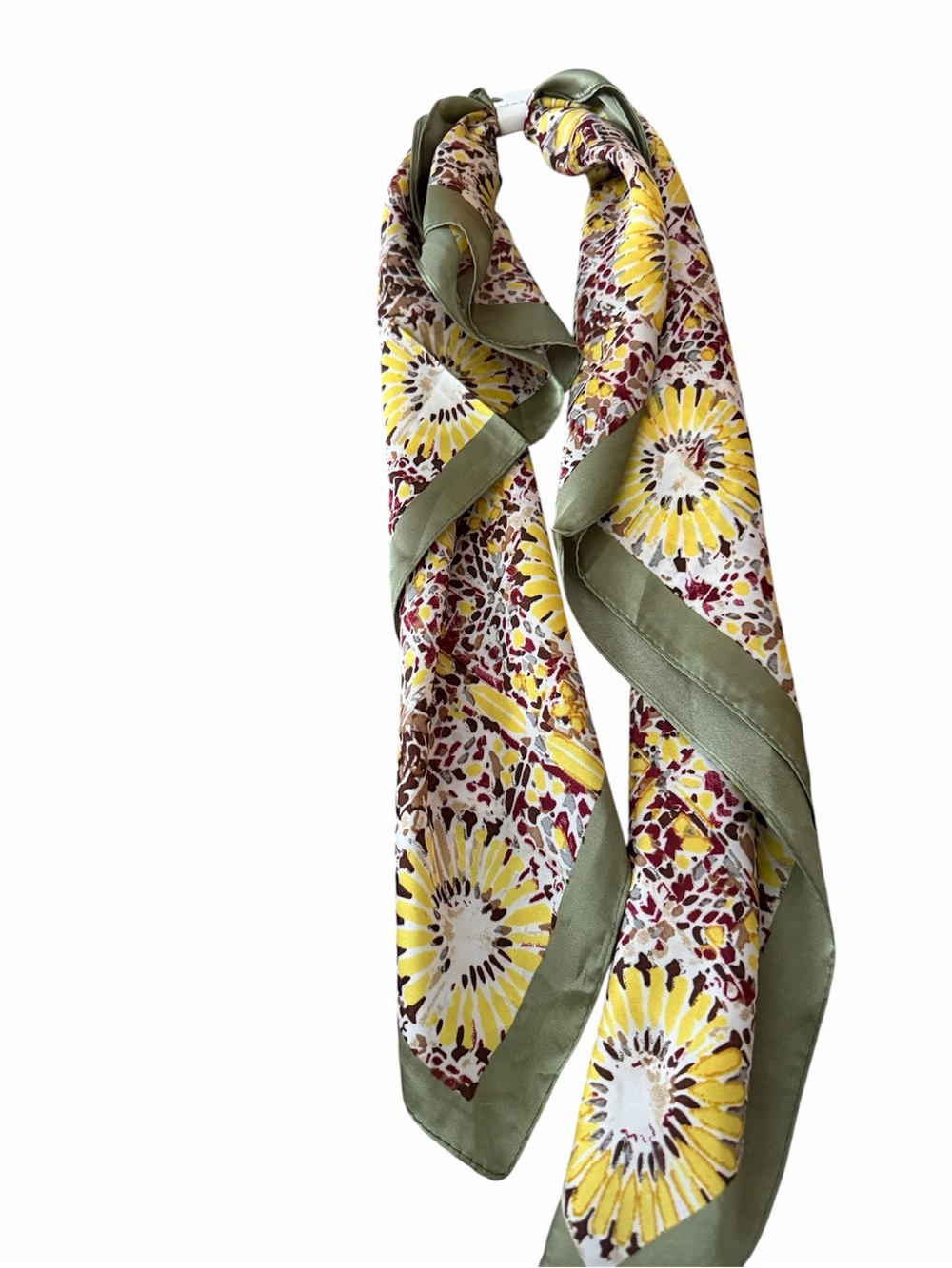 Floral Print Silk Scarf in Yellow and Olive